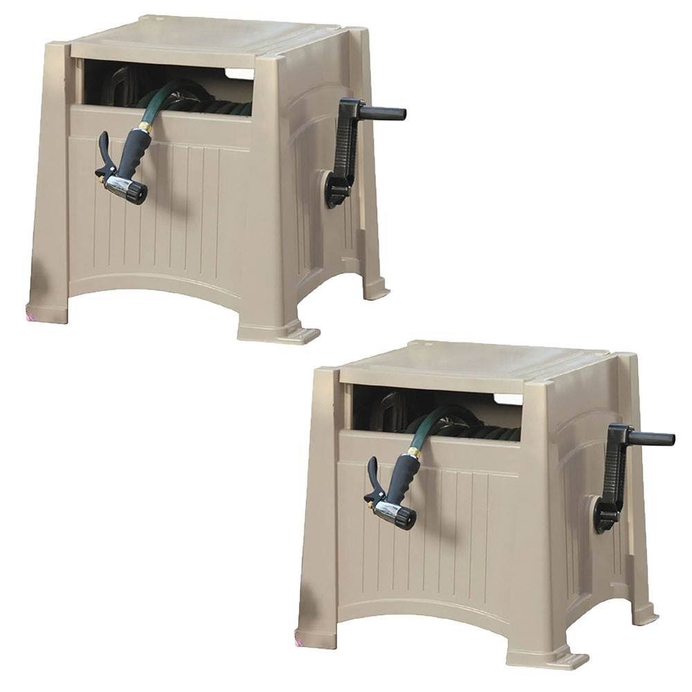 Suncast 165 ft Capacity Resin Garden Hose Reel Hideaway, Light Taupe (2 Pack)