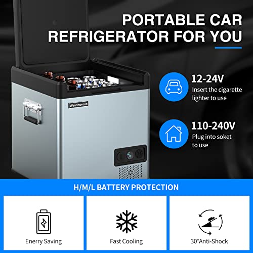 Wesonorous 12 Volt Car Refrigerator,-10℉ to 55℉ 52Qt Dual Zone Car Refrigerator,12 Volt Refrigerator with 12/24V DC & 110-240V AC