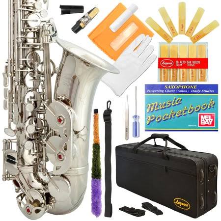 Lazarro 360-NK E-flat Eb Alto Saxophone Silver Nickel with Case, 11 Reeds, Care Kit u0026 Many Extras