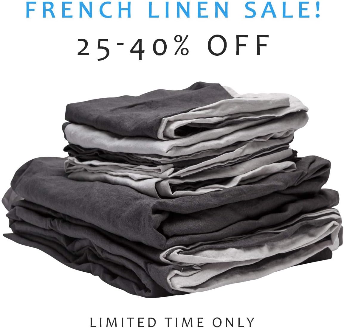Wooflinen 100% Stone Washed French Linen 6 Piece Bed Duvet Set + Sheet Set - Luxurious Sheets (California King)