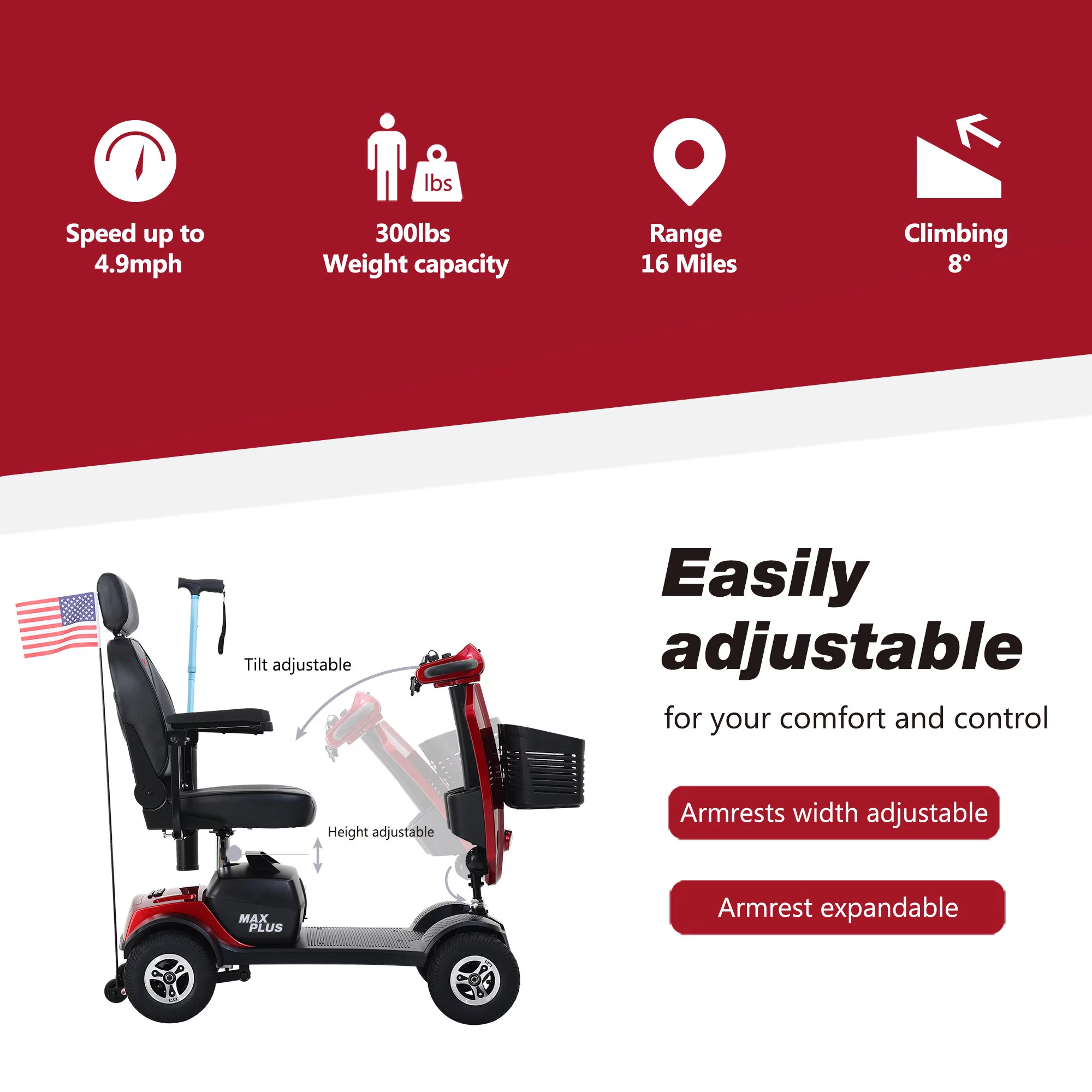 Metro Mobility Senior Scooter Folding Scooter 4 Wheel Scooter with USB Port Purple