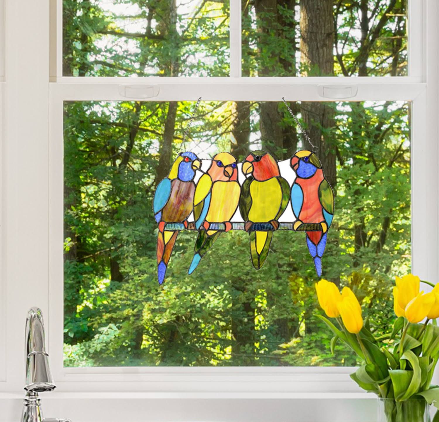 River of Goods Stained Glass Tropical Birds Window Panel