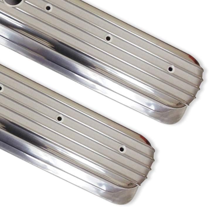 DEMOTOR PERFORMANCE Finned Tall Polished Valve Covers for SBC 283 327 350 383 with 12" Oval Finned Polished Air Cleaner Kit