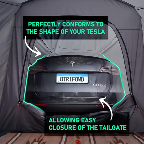 Otrifowd ACtent for Tesla Model 3&Y, Pop-Up SUV Tent w. Awning for Car Camping, Connects to Tesla Tailgate for Air-Conditioning, Sleeps 6 Adults, 10'x8.2'