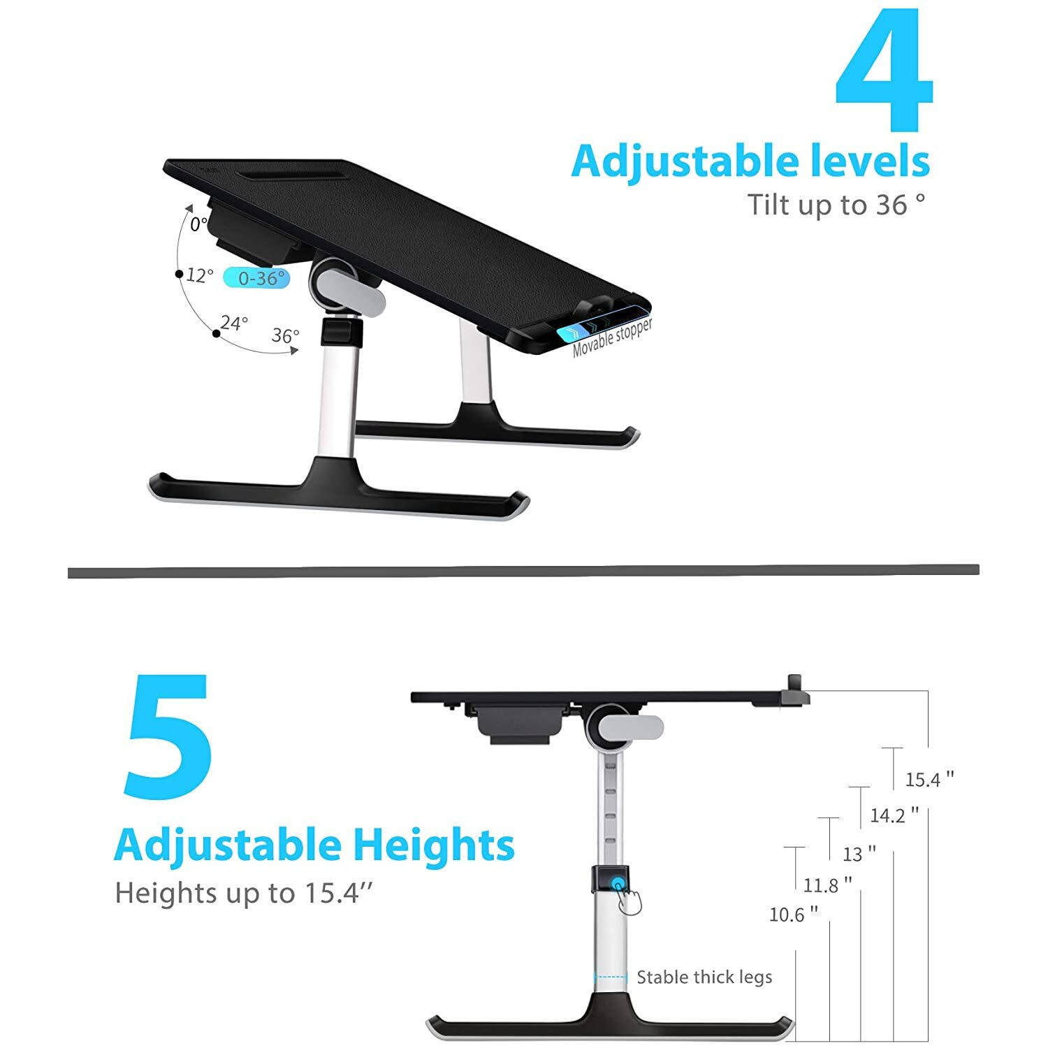 Laptop Bed Tray Table, Saiji Adjustable Bed Desk for Laptop, Foldable Laptop Stand with Storage Drawer for Eating, Working, Writ