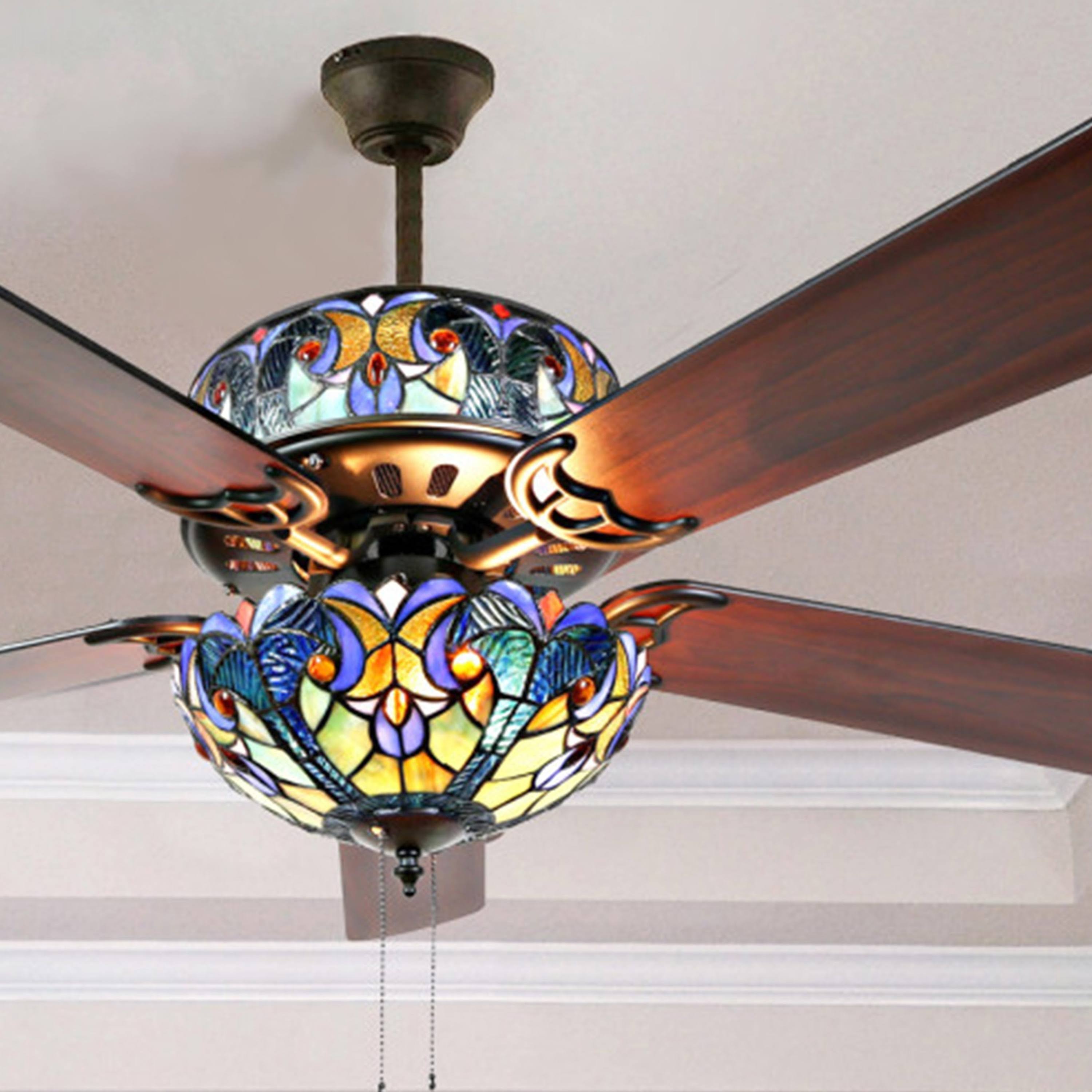 River of Goods 52x22W Halston Blue Stained Glass Ceiling Fan