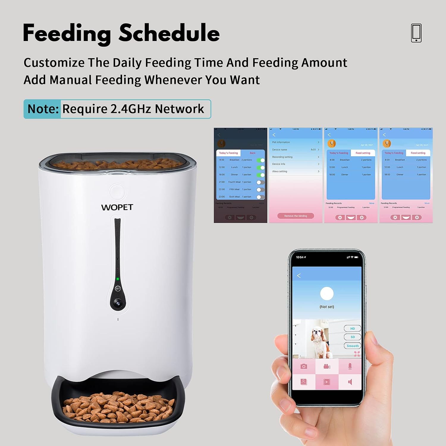 WOPET Automatic Cat Feeder with Camera,7L App Control Smart Feeder Cat Dog Food Dispenser,6-Meal Auto Pet Feeder with Timer Programmable,HD Camera for Voice and Video Recording