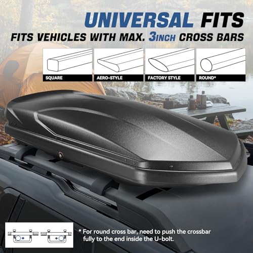 Auto Dynasty Hard Shell Roof Top Mount Car Storage Travel Luggage Box Cargo Carrier, 53 (L) x 34 (W) x 15 (H) Inches, Capacity 110 Pounds, 11 Cubic Feet (Tool-Free Install), Glossy Black Finish