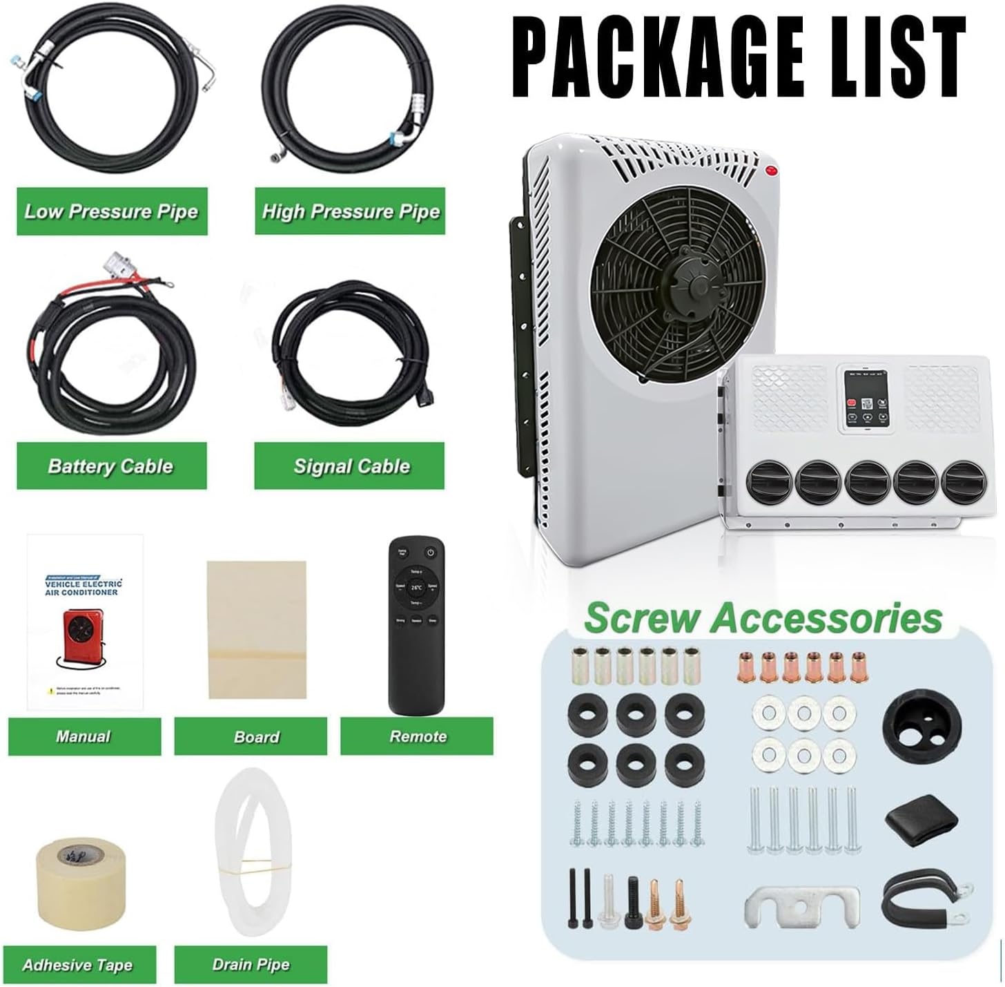 12V Truck DC Air Conditioner 7500 BTU - Treeligo Ultra-thin 12 volt Scroll Compressor A/C unit with for Van Truck RV Motorhome Camper Carriage Seam installed