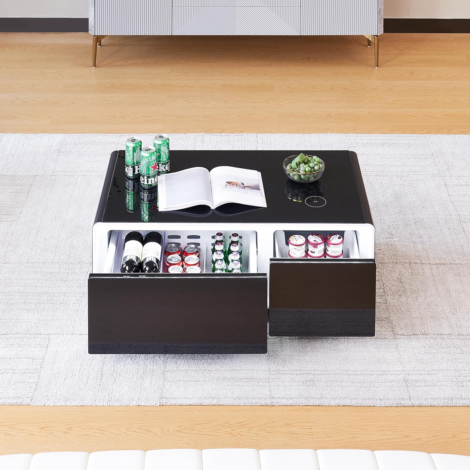 Smart Table Fridge, Multifunctional Coffee Table with Cooler and Frozen