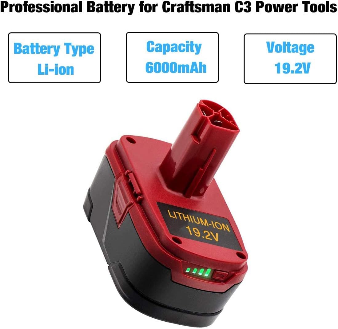 Geelink 2Pack 19.2 Volt 6.0Ah Lithium ion Battery Replacement for Craftsman DieHard C3 XCP 130279005 11375 1323903 130211004 11045 315.113753 315.115410 315.11485 315.pp2011 315.pp2020 11376 Pack of 2