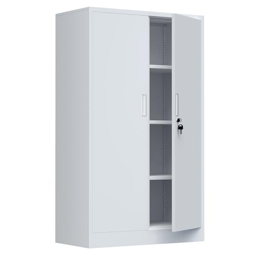 Metal Storage Cabinet with Locking Doors and Adjustable Shelves, 53.5-Inch Tall Lockable Storage Cabinets for Home Office Garage Kitchen Pantry (Black)