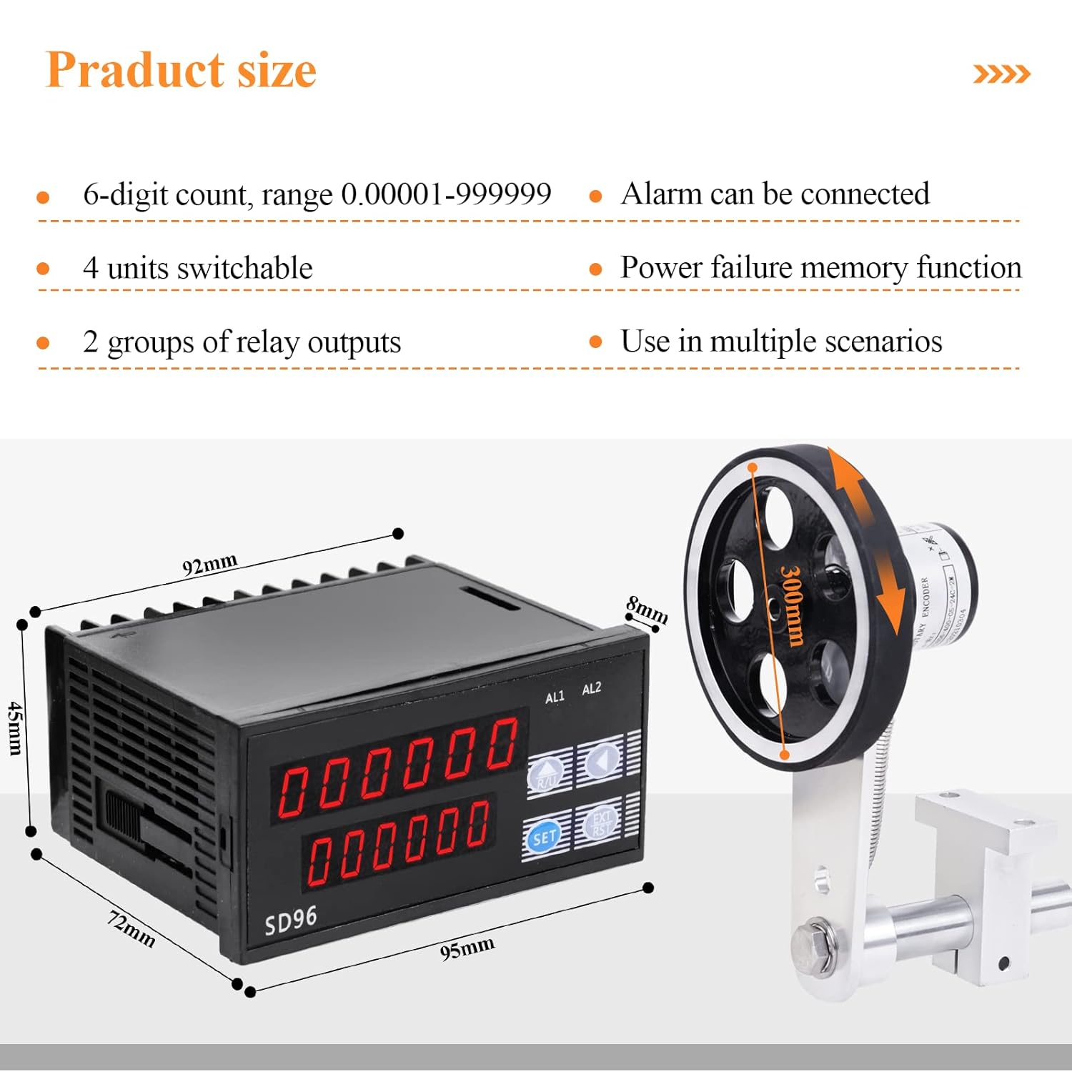 JIAWANSHUN Digital Length Meter Counter Mechanical Length Counter Single Measure Wheel Unit in Feet Meter with Control Function 0-999999