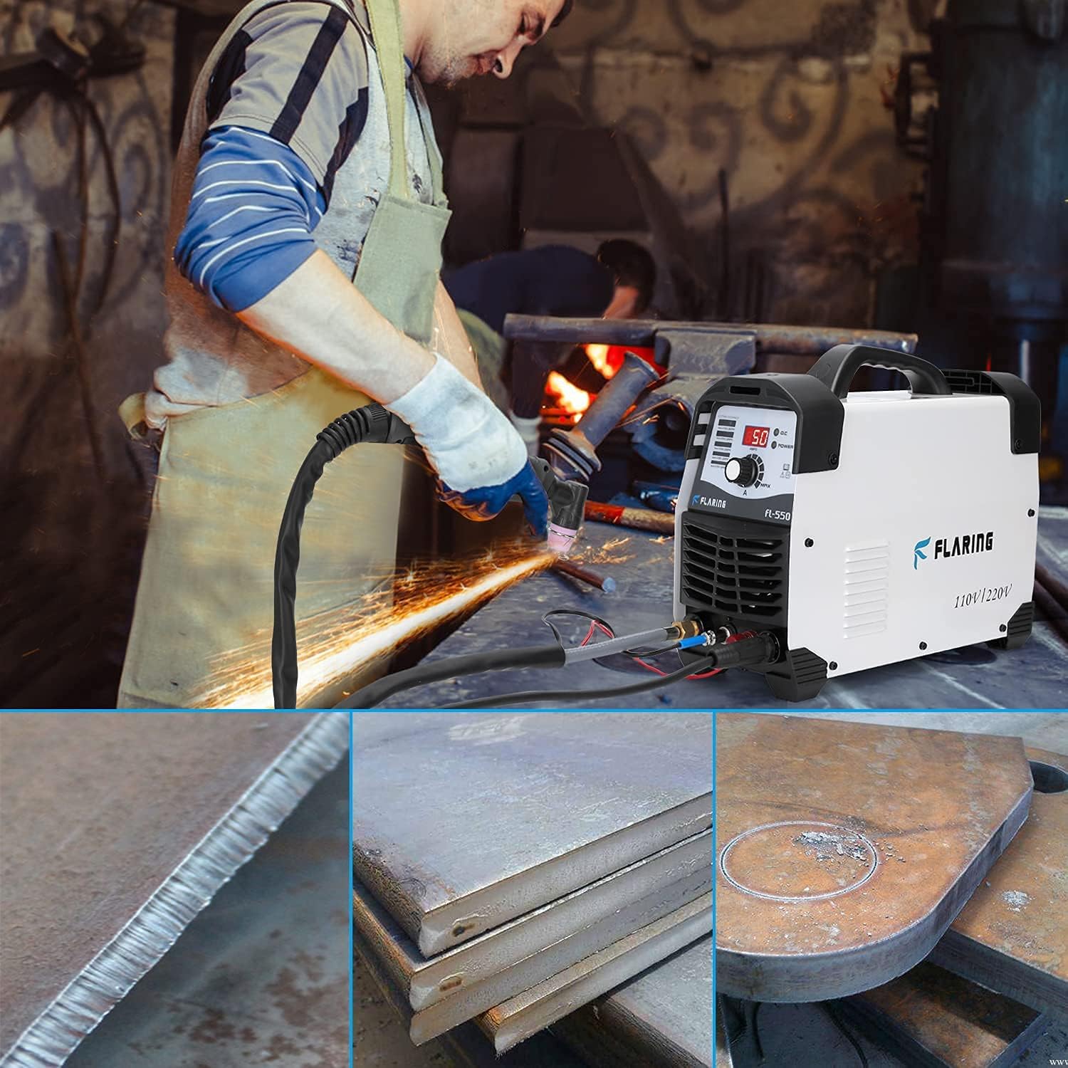 FLARING Plasma Cutter 50 AMP 110V/220V 1/2'' Clean Cut Max 16MM IGBT High Frequency Inverter Plasma Cutting Machine for Car Frame,Carbon Steel,Stainless Steel,Thin Copper,Aluminum