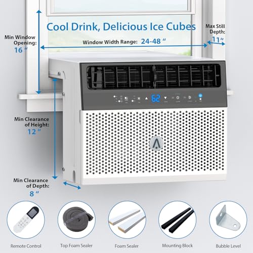 6000BTU Window Air Conditioner, AC Window Unit with Washable Filter, Remote Control, Quiet Operation, Fan, Cools Up to 370 Square Feet, 110V/60Hz