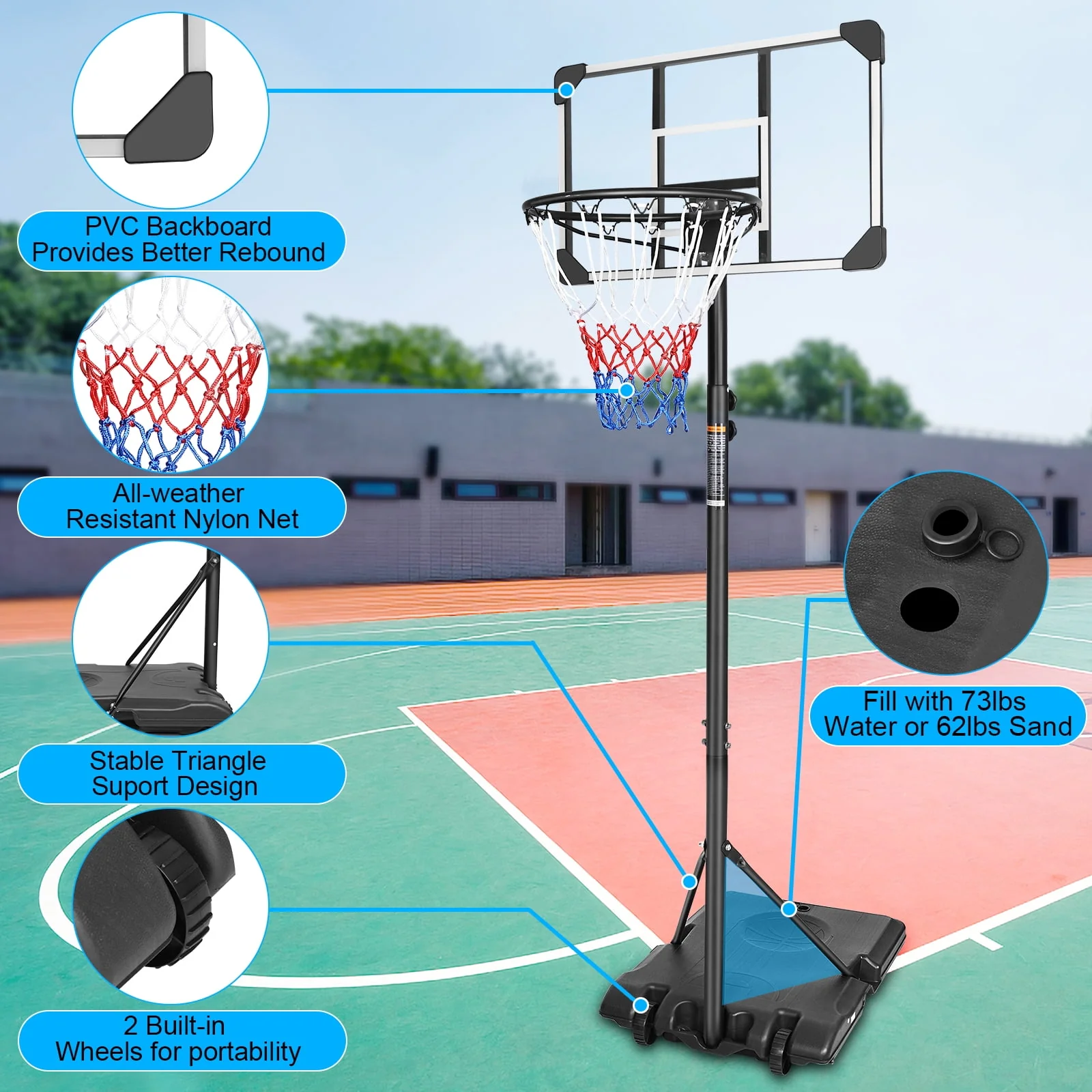 HooKung Portable Basketball Hoops Height Adjustable 5.6ft -7ft Basketball System 28'' Backboard with Wheels for Teenagers Youth Indoor Outdoor Use