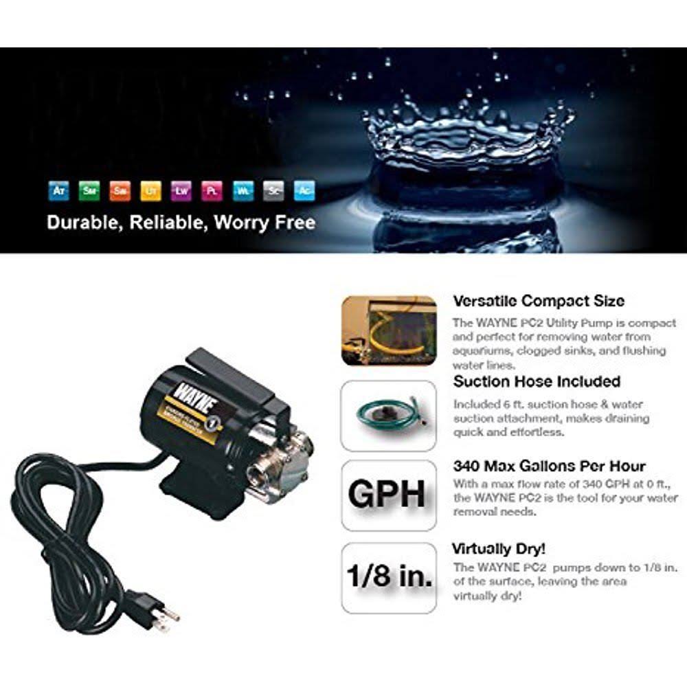 Wayne PC2 Portable TRANSFER Water Pump with Suction Hose and Attachment Black