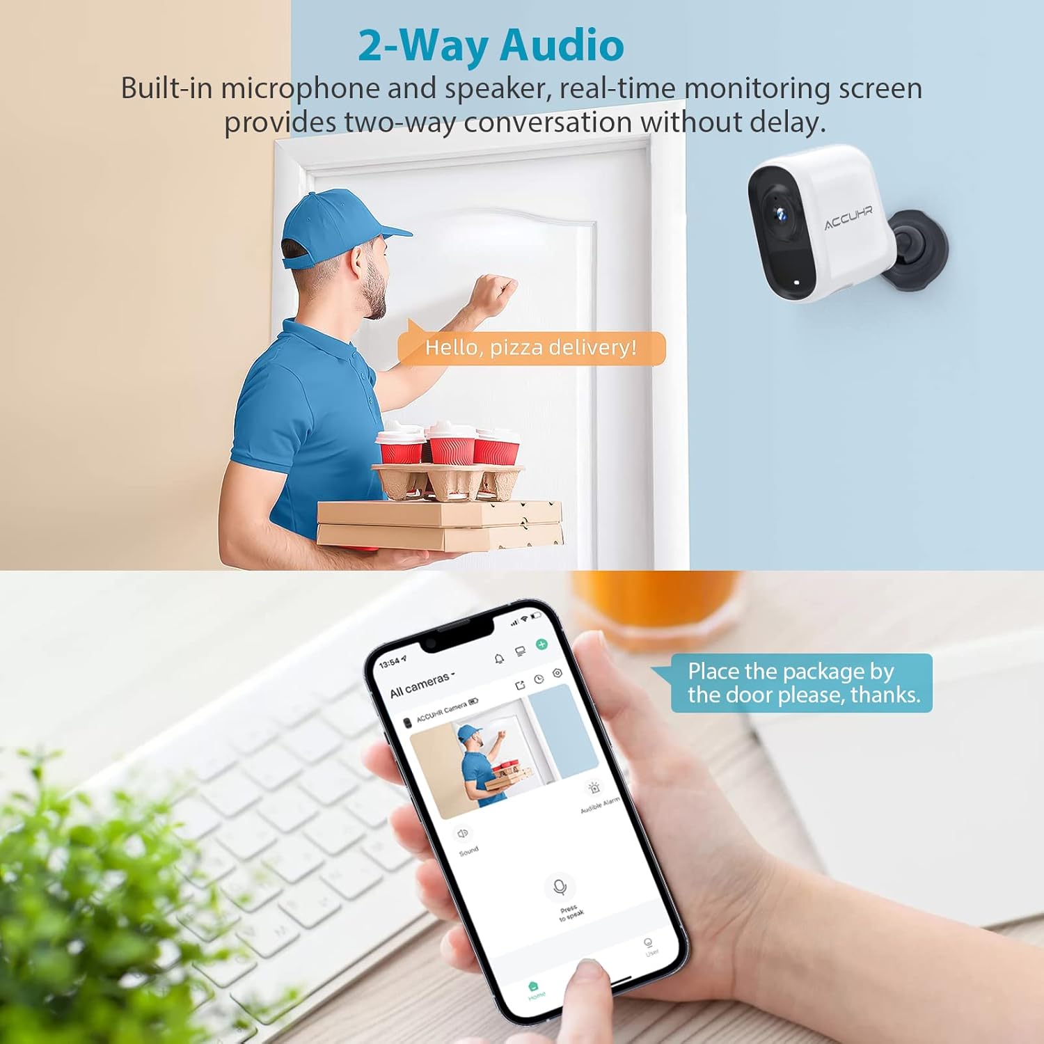 Wireless WiFi Security Camera for Outdoor Home Surveillance Camera Rechargeable Home Security Camera, 1080P HD, Night Vision, Motion Detection, Two-Way Audio, Waterproof, Cloud/SD Slot Storage