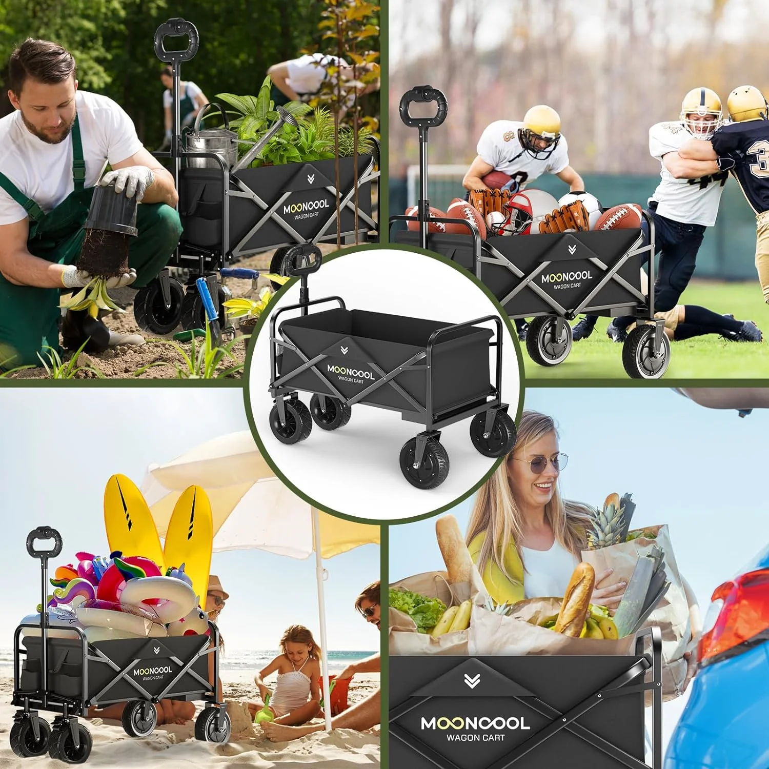 ABORON Collapsible Electric Utility Garden Wagon with 8" All-Terrain Wheel,Electric Drive Foldable Storage Beach Wagon,Multi-Purpose Big Bucket Cart for Camping, Garden, Shopping