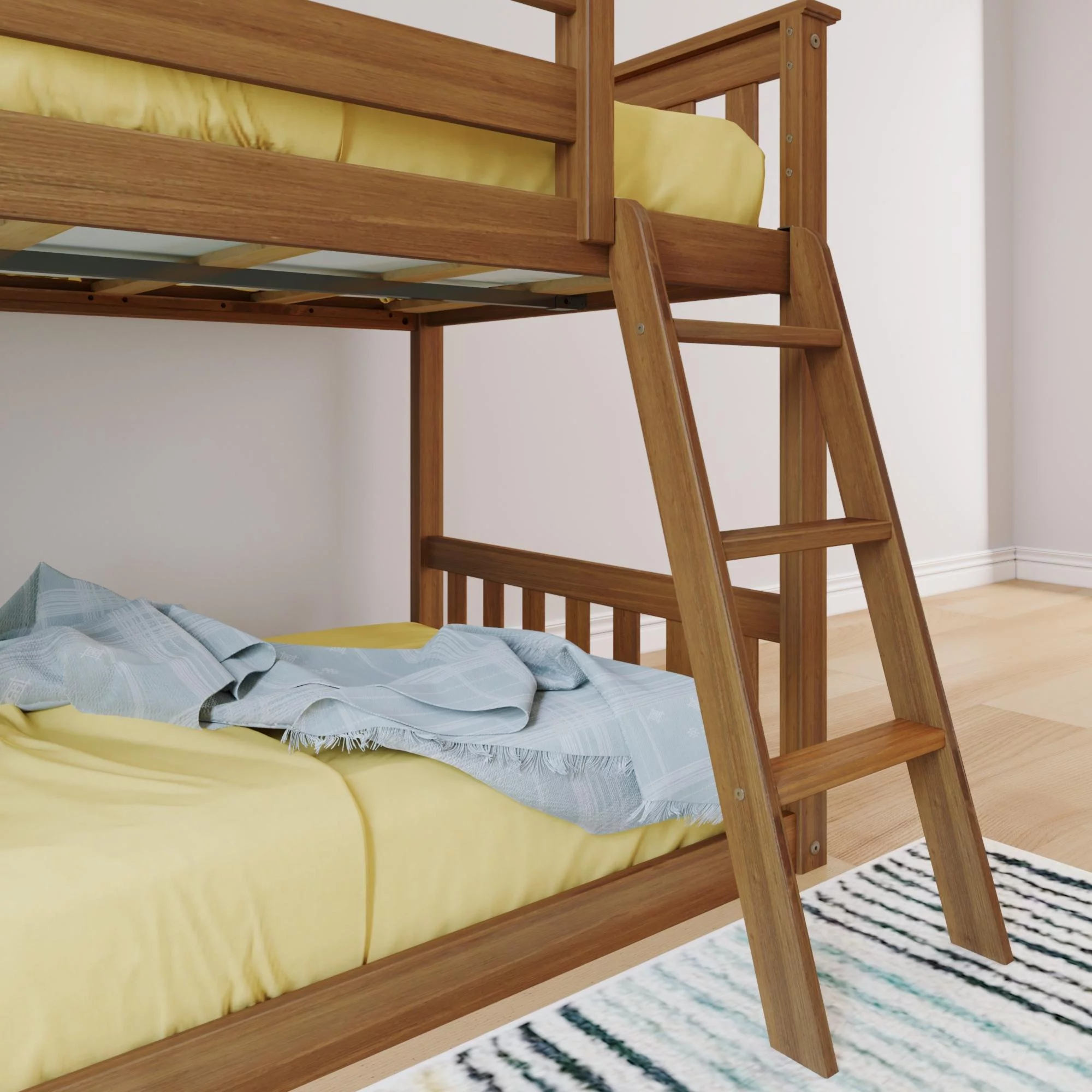 Max & Lily Classic Twin over Twin Bunk Bed for Kids, Solid Wood Low Bunk Beds with Ladder for Small Room, Pecan