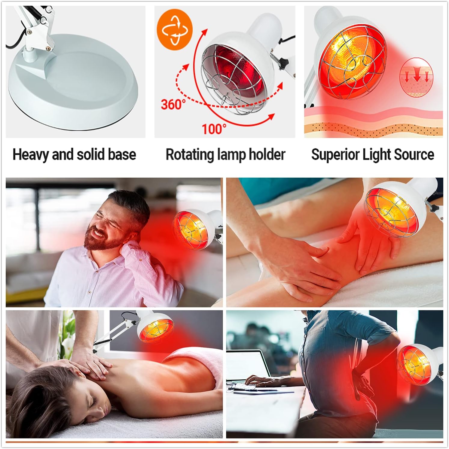 Red Light Therapy Lamp, Infrared Light Therapy Red Light & Near Infrared Light Set Heat Lamp, Infrared Lamp Therapy for Skin Care, Muscle Recovery, Body Pain Relief