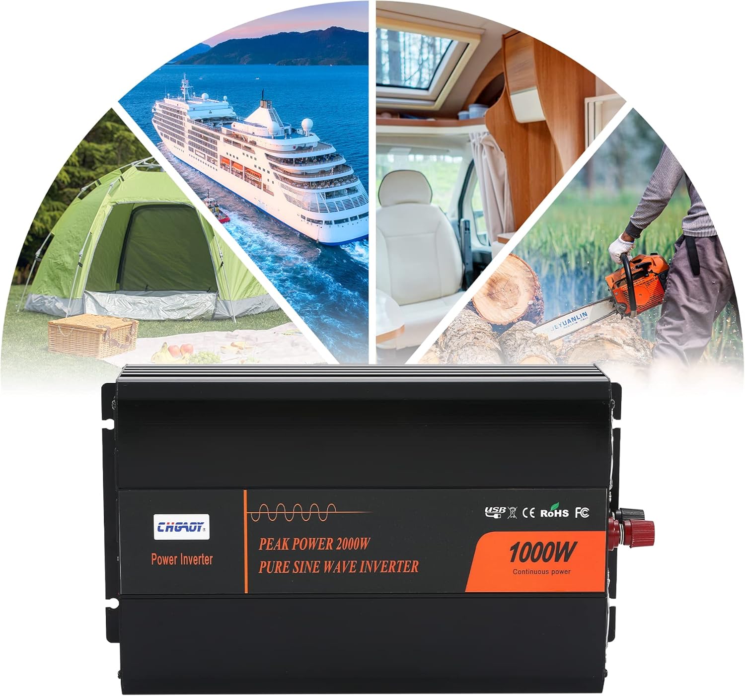 Power Inverter, 2000W Pure Sine Wave Inverter DC 12V to AC 120V Car Inverter with LCD Digital Display Remote Control USB Port Power Converter for Travel/Camping