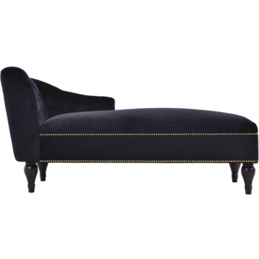 8" Velvet Chaise Lounge,Button Tufted Right Arm Facing Lounge Chair with Nailhead Trim & Solid Wood Legs for Living Room or Office, Sleeper Lounge Sofa (Black)
