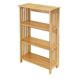 FastFurnishings 4-Shelf Wooden Folding Bookcase Storage Shelves in Natural Finish