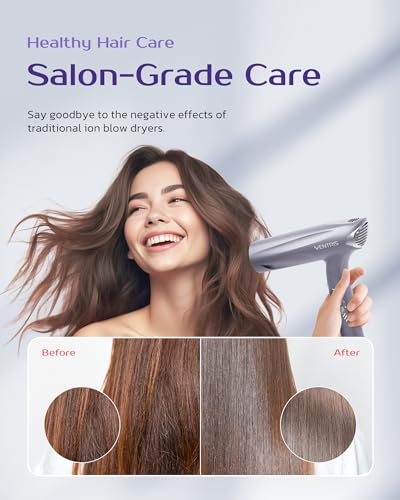 Ventris Ionic Hair Dryer Magnetic Diffuser,High Speed Styling Blow Dryer, Lightweight & Foldable for Travel Hair Dryer, Positive Negative Ion blowdryer