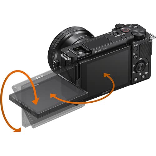 Sony ZV-E10 Mirrorless Camera (Body Only, Black) + 64GB Memory Card + Bag + Card Reader + HDMI Cable + Flex Tripod + Hand Strap + Memory Wallet + Cleaning Kit
