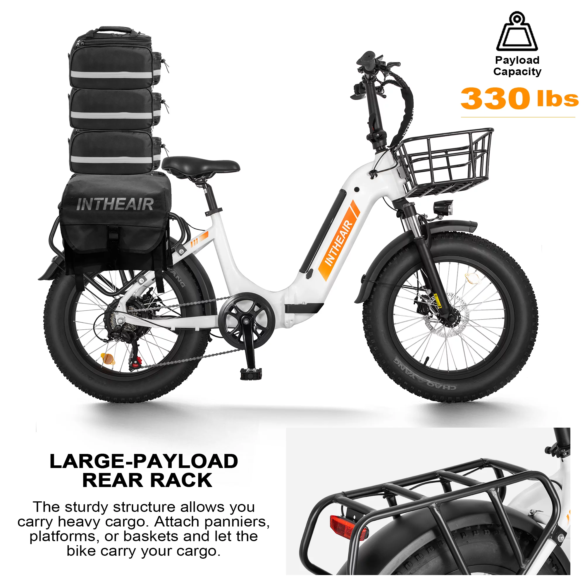 INTHEAIR Ranger Electric Bike, Adults Foldable Ebike for Adults 20 x 4.0 Fat Tire Step Thru Electric Bicycle with 750W Motor, 48V 13AH-Black
