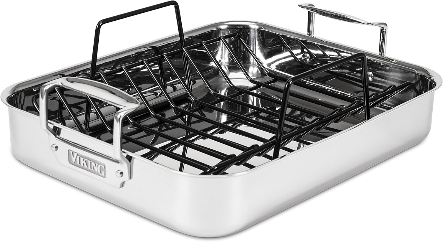 Viking Culinary 3-Ply Stainless Steel Roasting Pan, Includes a Nonstick Rack, Dishwasher, Oven Safe, Works on All Cooktops including Induction