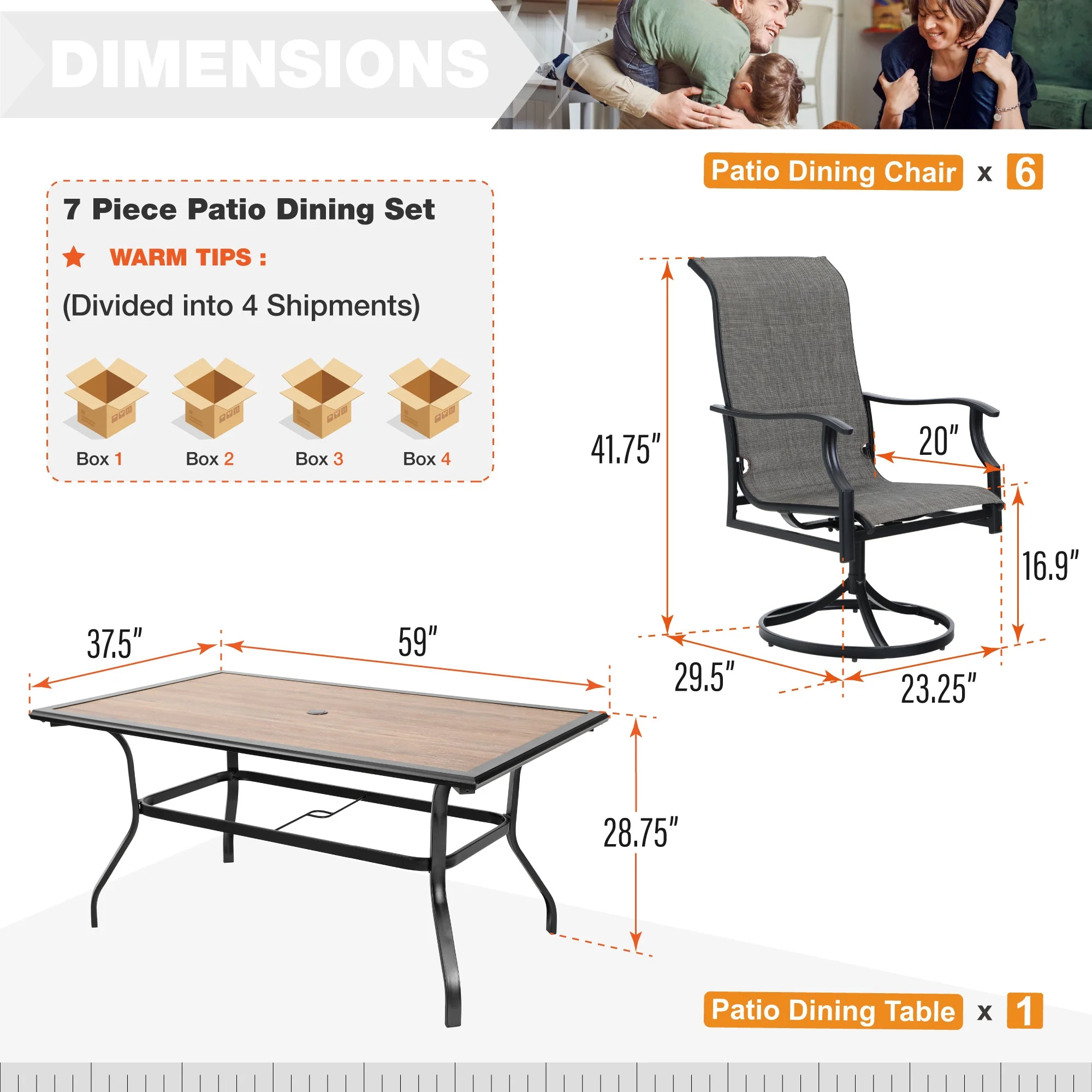 Sophia & William 7 Pieces Outdoor Patio Dining Set High Back Chairs and Table Set