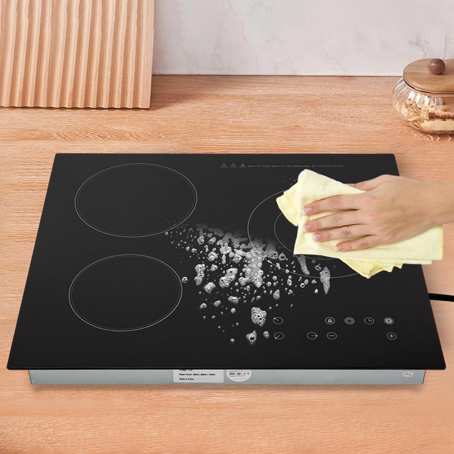 2600W 110V 3 Burners Portable Infrared Cooker Sensor Touch Control Electric Ceramic Cooktop 9 Heating Level Radiant Electric Stove Top with Timer Child Safety Lock (no plug)