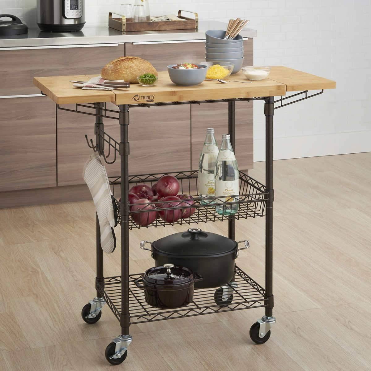 Trinity Pro Bamboo Kitchen Cart in Bronze Anthracite - Brown - Wood