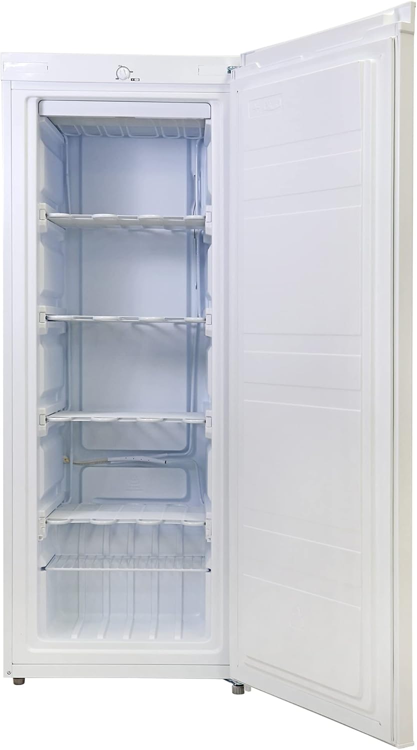 Koolatron Compact Upright Freezer, 5.3 cu ft (150L), White, Manual Defrost Design, Space-Saving Flat Back, Reversible Door, for Home, Apartment, Condo, Cottage