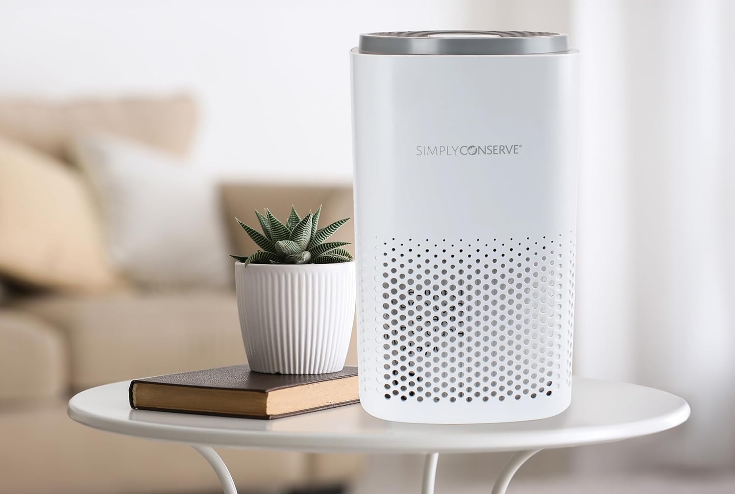Simply Conserve Energy Star Tabletop Air Purifier for Home Cleans 6,960 ft3 per hour, True HEPA - 13 Filter, in White with Energy Saving Controls