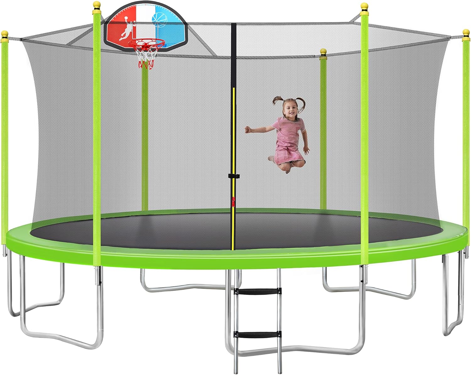 Merax 8FT 10FT 14FT 15FT 16FT Trampoline with Safety Enclosure Net, Basketball Hoop and Ladder - ASTM BV Certificated &ndash; Basketball Trampoline