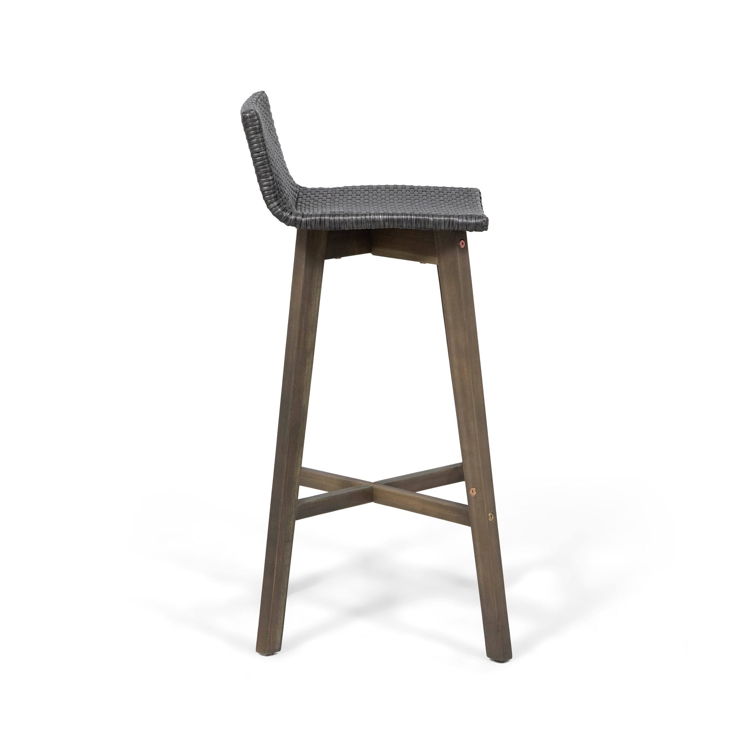 4pk La Brea Acacia Wood u0026 Wicker Patio Barstools Brown - Christopher Knight Home