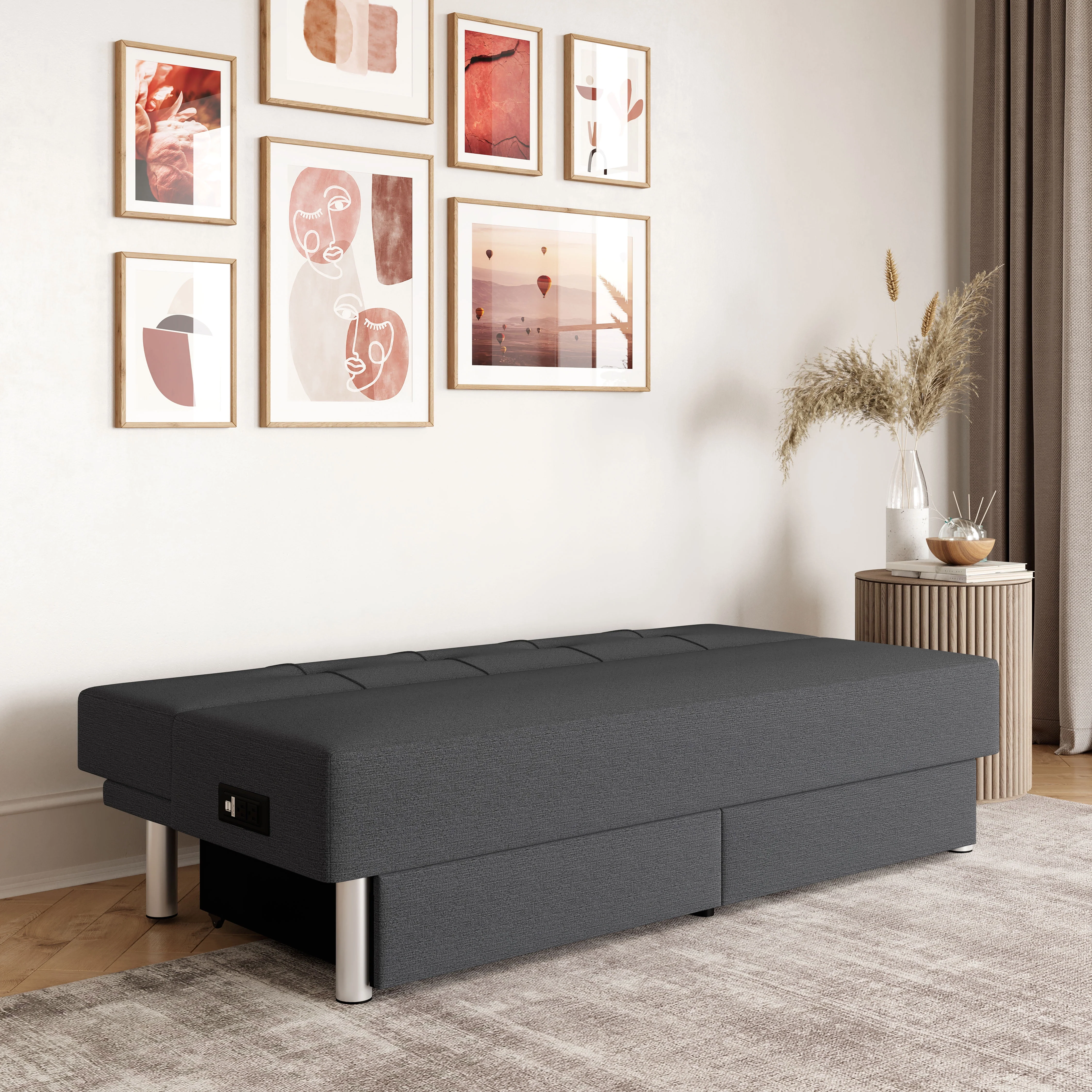 Serta Windsor Futon with Storage and Power, Gray Fabric