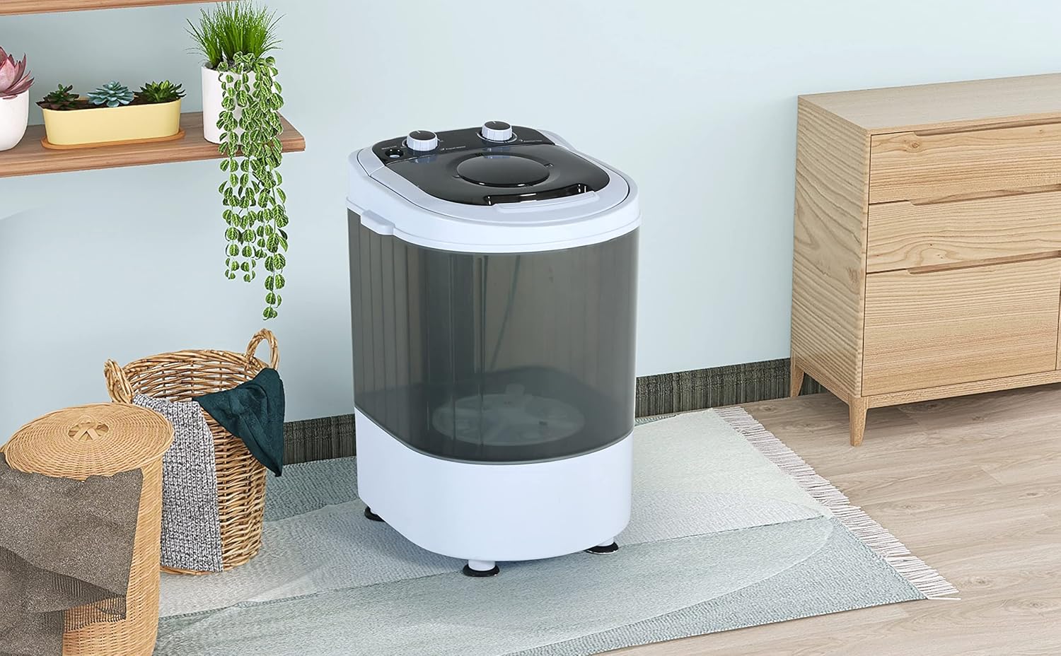 Mini Washing Machine Single Tub Portable Clothes Washer with Spin Dryer, 6.6 lbs Washer and Dryer Combo for Camping, Dorms, Apartments wash Closes Shoes (6.6 lb)