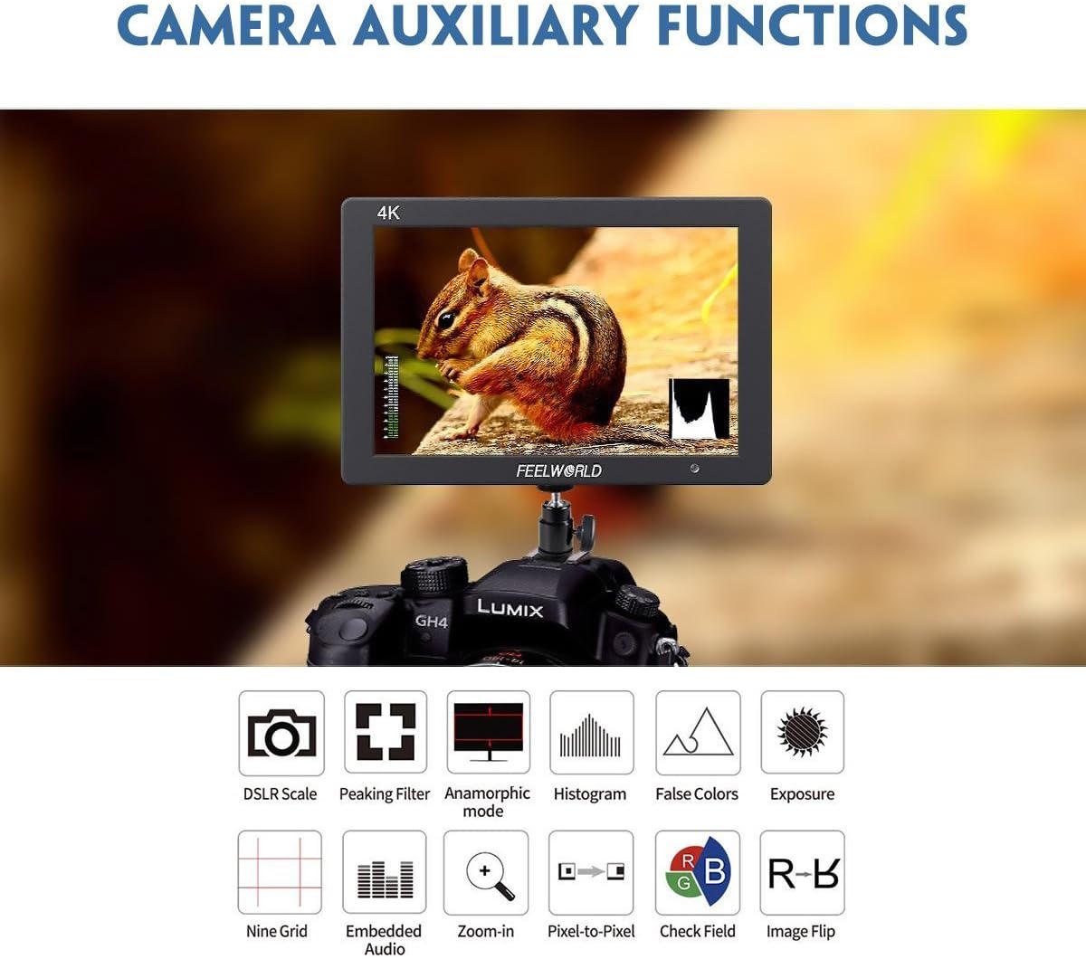 Feelworld T7 7 Camera Field Monitor 4K HDMI Imput Output 1920x1200 IPS Full HD Solid Aluminum Housing DSLR Video Assist with Peaking Focus False Colors (with Battery and Charger)