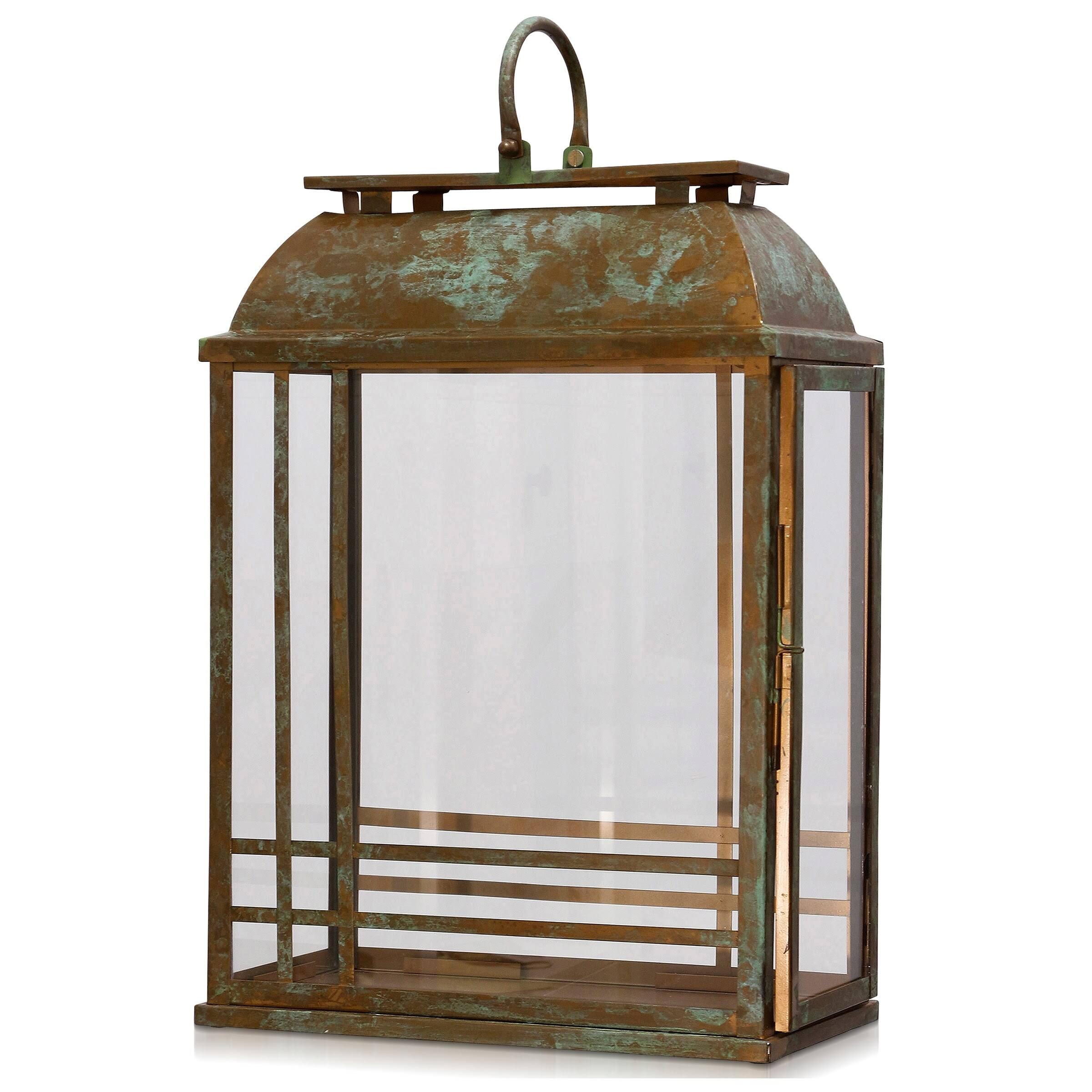 StyleCraft Patina Antique Copper Metal with Clear Glass Large Lantern
