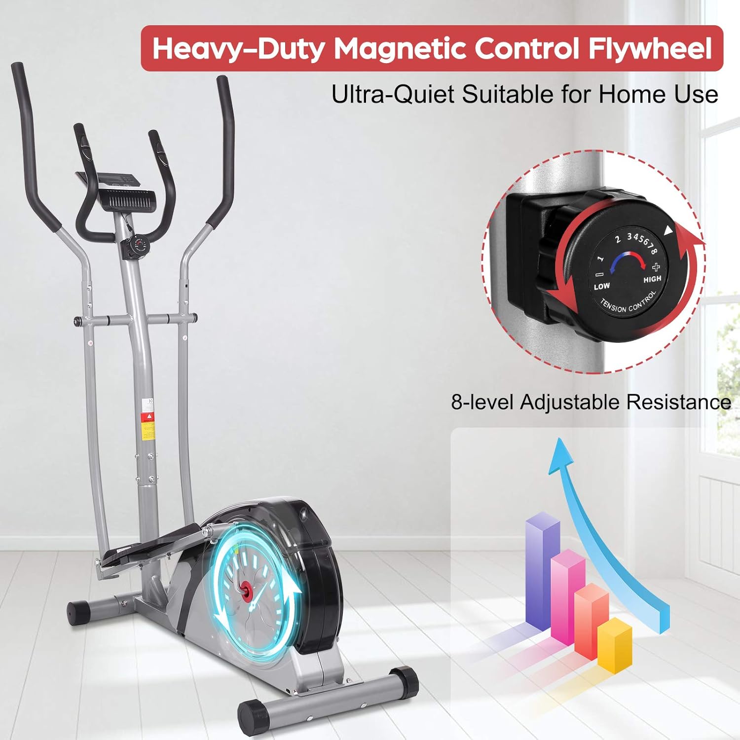 Elliptical Machine Magnetic Elliptical Training Machine for Home Use Elliptical Training Machines with LCD Monitor and Smooth Quiet Driven Pulse Rate Grips