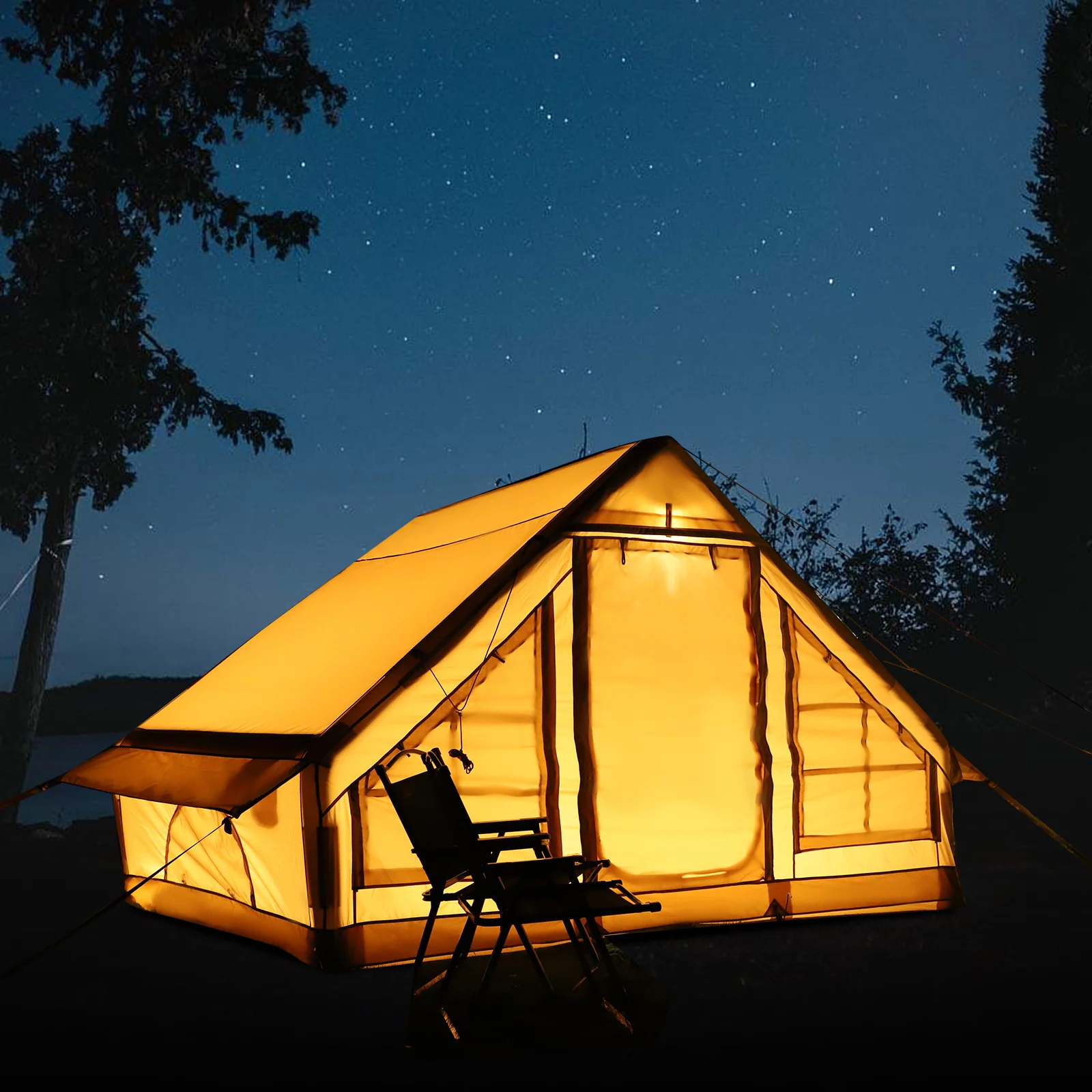 ONLYCTR Inflatable Camping Tent with Pump, Glamping Tents, Easy Setup 4 Season Outdoor Blow Up Tent, Luxury Cabin Tent with Mesh Windows & Doors