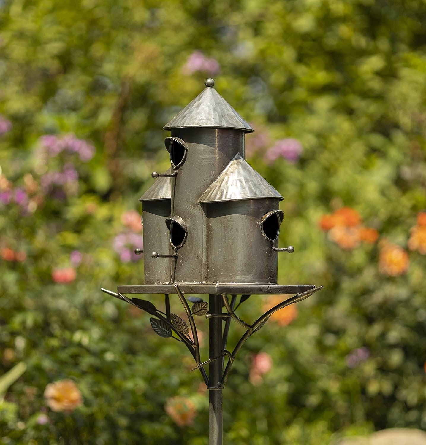 Zaer Ltd. Large Copper Colored Multi-Birdhouse Stakes, Room for 4 Bird Families in Each (Castle Home)