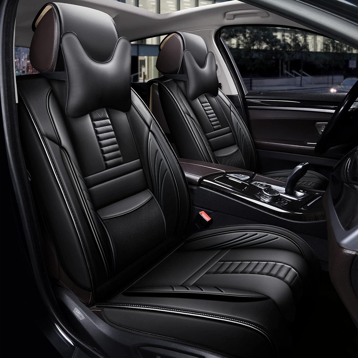 FREESOO Car Seat Cover Full Set, Leather Seat Covers Auto Accessories Waterproof Universal Fit for 5 Seats Sedan SUV Pick-up Truck (Grey 13)