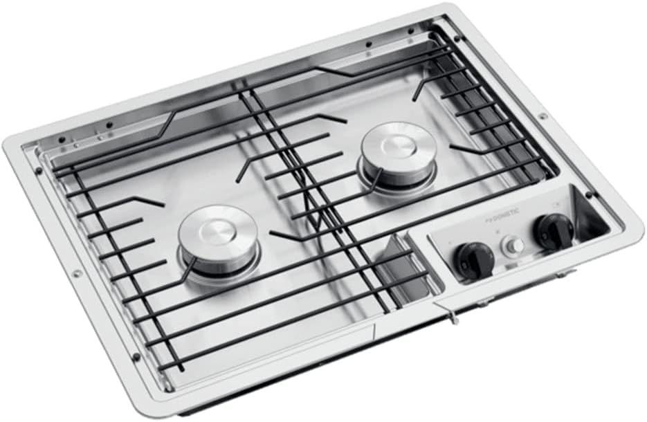 Dometic Drop-In Cooktop - Two Burner Cooktop Cast Iron/Flat Wire Grate -Top Mount 12V Stove for RV and Outdoor Camper Kitchens