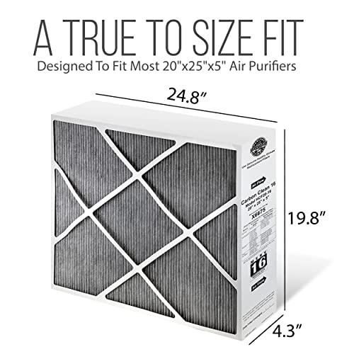 Lennox 20x25x5 Furnace Filter, X6675 Filter Replacement, Merv 16 Carbon Clean Filter Media with Homequip Disposal Bag