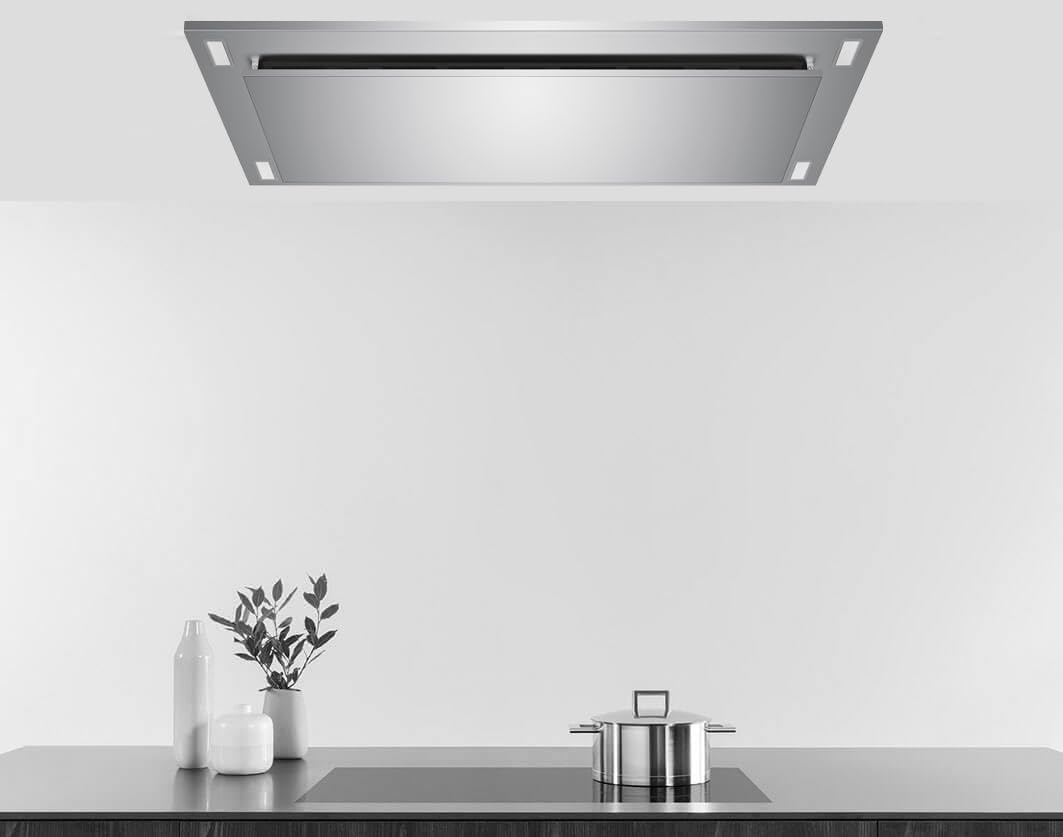 VICTORY Sunset, 600 CFM Flush Ceiling Mount Insert Island Range Hood 38 Inch, Stainless Steel, Dimmable Lights, Easy to Use Wall Control